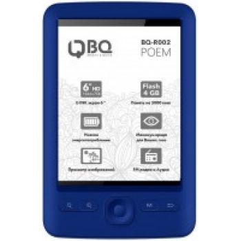 Электронная книга BQ R002 Poem Blue,  6 ,1024*758, 4 GB, Micro SD до 32 ГБ,  FM радио, Mp3